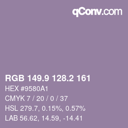 カラーコード: RGB 149.9 128.2 161 | qconv.com