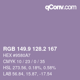 カラーコード: RGB 149.9 128.2 167 | qconv.com
