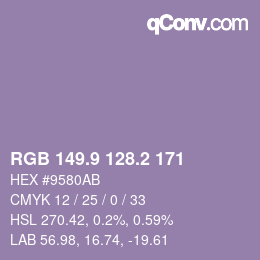 カラーコード: RGB 149.9 128.2 171 | qconv.com