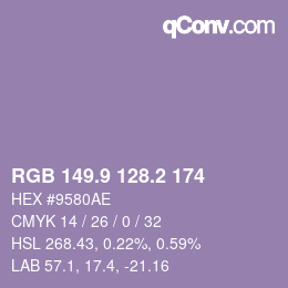 Color code: RGB 149.9 128.2 174 | qconv.com