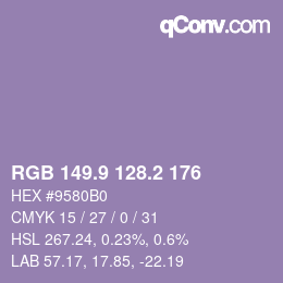 カラーコード: RGB 149.9 128.2 176 | qconv.com