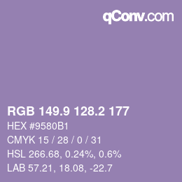 カラーコード: RGB 149.9 128.2 177 | qconv.com