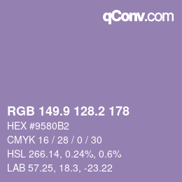 カラーコード: RGB 149.9 128.2 178 | qconv.com