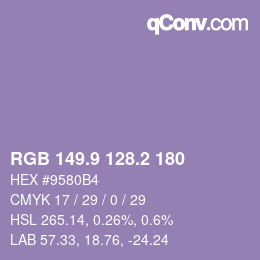 Color code: RGB 149.9 128.2 180 | qconv.com