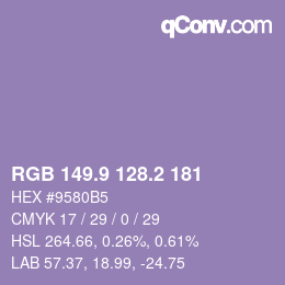 カラーコード: RGB 149.9 128.2 181 | qconv.com