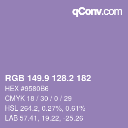 カラーコード: RGB 149.9 128.2 182 | qconv.com