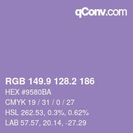 カラーコード: RGB 149.9 128.2 186 | qconv.com