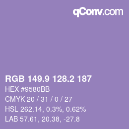 カラーコード: RGB 149.9 128.2 187 | qconv.com