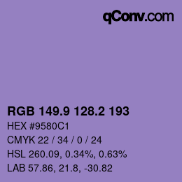 カラーコード: RGB 149.9 128.2 193 | qconv.com