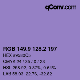 カラーコード: RGB 149.9 128.2 197 | qconv.com
