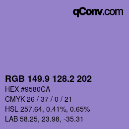 カラーコード: RGB 149.9 128.2 202 | qconv.com