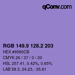 カラーコード: RGB 149.9 128.2 203 | qconv.com
