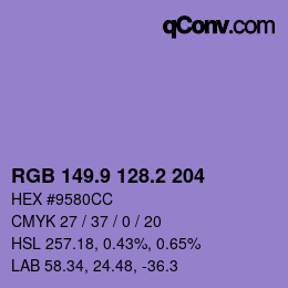カラーコード: RGB 149.9 128.2 204 | qconv.com