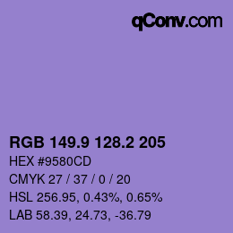 カラーコード: RGB 149.9 128.2 205 | qconv.com
