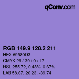 カラーコード: RGB 149.9 128.2 211 | qconv.com