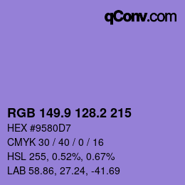 カラーコード: RGB 149.9 128.2 215 | qconv.com