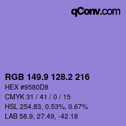 カラーコード: RGB 149.9 128.2 216 | qconv.com