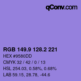 カラーコード: RGB 149.9 128.2 221 | qconv.com