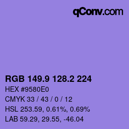 カラーコード: RGB 149.9 128.2 224 | qconv.com