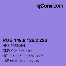 カラーコード: RGB 149.9 128.2 228 | qconv.com