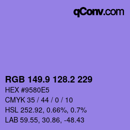 カラーコード: RGB 149.9 128.2 229 | qconv.com