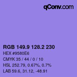 カラーコード: RGB 149.9 128.2 230 | qconv.com
