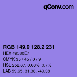 カラーコード: RGB 149.9 128.2 231 | qconv.com