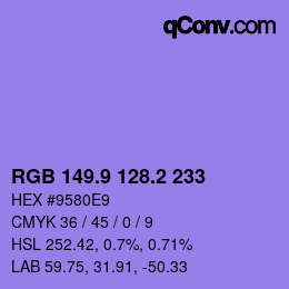 カラーコード: RGB 149.9 128.2 233 | qconv.com