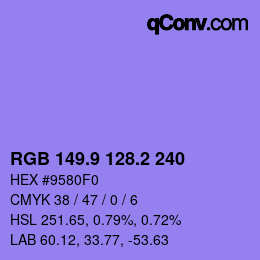 カラーコード: RGB 149.9 128.2 240 | qconv.com