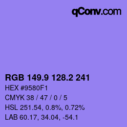 カラーコード: RGB 149.9 128.2 241 | qconv.com