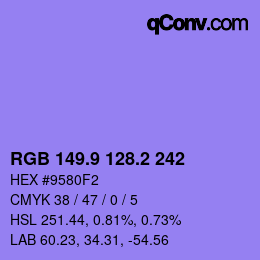 カラーコード: RGB 149.9 128.2 242 | qconv.com