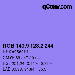 カラーコード: RGB 149.9 128.2 244 | qconv.com