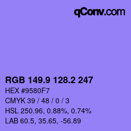 カラーコード: RGB 149.9 128.2 247 | qconv.com