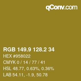 カラーコード: RGB 149.9 128.2 34 | qconv.com