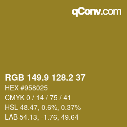 カラーコード: RGB 149.9 128.2 37 | qconv.com