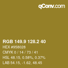 カラーコード: RGB 149.9 128.2 40 | qconv.com