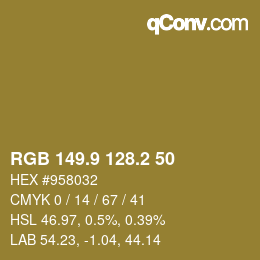 カラーコード: RGB 149.9 128.2 50 | qconv.com