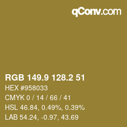 Color code: RGB 149.9 128.2 51 | qconv.com