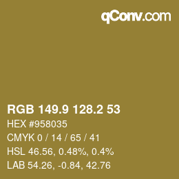 Color code: RGB 149.9 128.2 53 | qconv.com