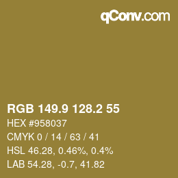 カラーコード: RGB 149.9 128.2 55 | qconv.com