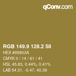 Color code: RGB 149.9 128.2 58 | qconv.com