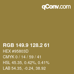 Color code: RGB 149.9 128.2 61 | qconv.com