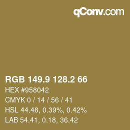 カラーコード: RGB 149.9 128.2 66 | qconv.com