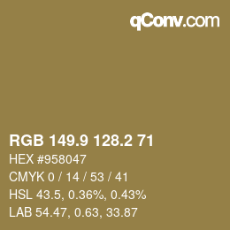 Color code: RGB 149.9 128.2 71 | qconv.com