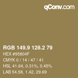 Color code: RGB 149.9 128.2 79 | qconv.com
