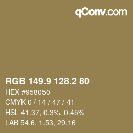 Color code: RGB 149.9 128.2 80 | qconv.com