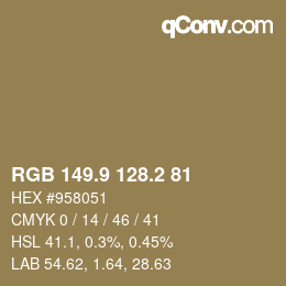 Color code: RGB 149.9 128.2 81 | qconv.com
