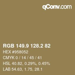 Color code: RGB 149.9 128.2 82 | qconv.com
