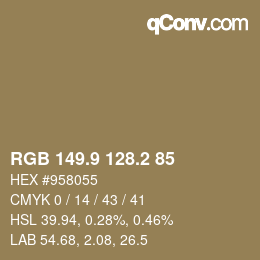 Color code: RGB 149.9 128.2 85 | qconv.com