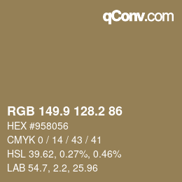 Color code: RGB 149.9 128.2 86 | qconv.com